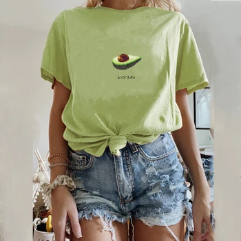 Moterų trumpomis rankovėmis prarasti laukinių vaisių T-shirt 2020 metų Vasaros Spalvinga moterų Tee Viršuje tshirts tinka moterims, Avokado žaliosios citrinos geltona