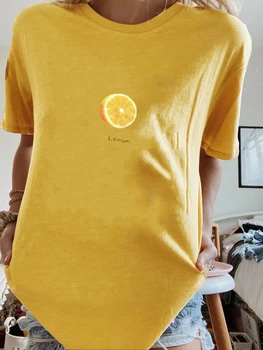 Moterų trumpomis rankovėmis prarasti laukinių vaisių T-shirt 2020 metų Vasaros Spalvinga moterų Tee Viršuje tshirts tinka moterims, Avokado žaliosios citrinos geltona