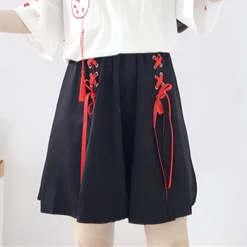 Vasaros moteriškų drabužių Anime fox spausdinti kryžiaus juostelė Moterų Lolita Girls harajuku pavasario Juoda Viršuje sijonas hoodies