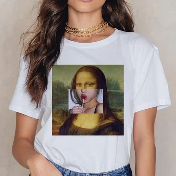 Naujas Mona Lisa 90s Marškinėliai Moterims, Mada, Retro Vintage marškinėliai Stilingas Estetinės Harajuku Marškinėlius Ullzang Balti Marškinėliai Moteriška