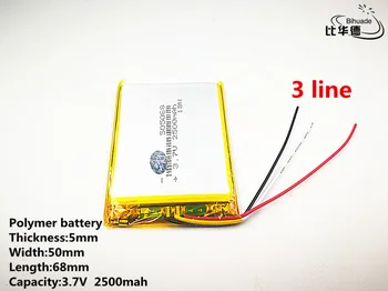 3 linija Gera Qulity 3.7 V,2500mAH,505068 Polimeras ličio jonų / Li-ion baterija ŽAISLŲ,CENTRINIS BANKAS,GPS,mp3,mp4