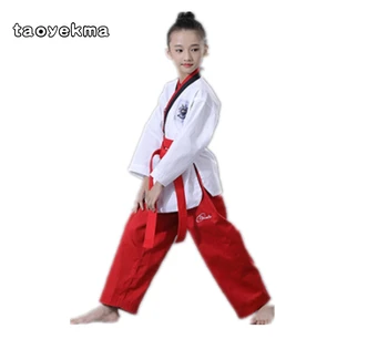 Taekvondo Dobok ilgomis rankovėmis Tae kwon do Vienodas Karatė Drabužius Proffesional Taekwondo Instruktorius Juoda Juostele Drabužiai vaikams, suaugusiems