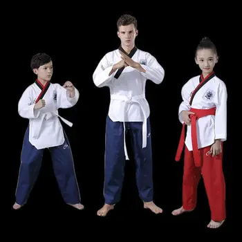 Taekvondo Dobok ilgomis rankovėmis Tae kwon do Vienodas Karatė Drabužius Proffesional Taekwondo Instruktorius Juoda Juostele Drabužiai vaikams, suaugusiems