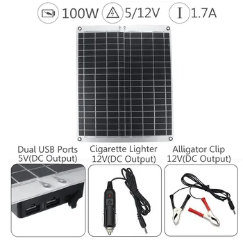 100W 12V/5V Dual USB Išėjimas, Saulės Skydelis Monokristalinius Saulės Elementų Ląstelių Modulis DC Automobilių, Jachtų, Šviesos, Lauko Baterijos Kroviklis
