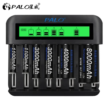 PALO 8 Slots LCD ekranas USB Smart Baterijos Kroviklis AA, AAA PK C D Dydžio 1.2 V Įkraunamas Akumuliatorius Ni-MH Ni-CD Greitas Įkroviklis