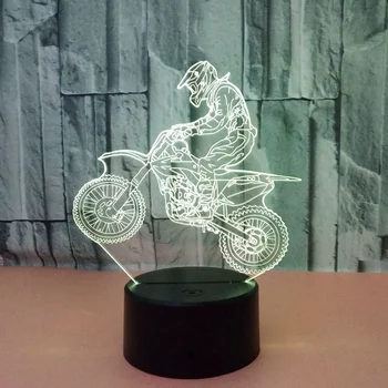 7 Spalvų 3D LED Nakties Šviesos Motokroso motociklas Vaikams Berniukas Vaikai Spalvinga Atmosfera Lempos Paspauskite Valdymo Naujųjų Metų Dovana
