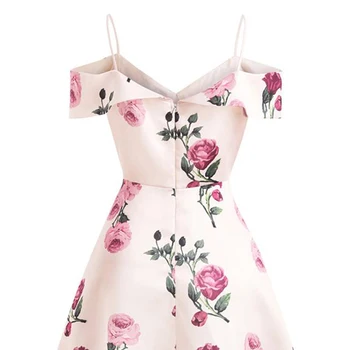 Vasaros Spageti Dirželis Suknelės Moterims 50 Derliaus Pink Gėlių Spausdinti Saldus Linijos, Elegantiškas Atsitiktinis Sūpynės Šalies Backless Paplūdimio Suknelė