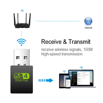 300Mbps Wifi Adapteris, be mašinistų valdoma Bevielio Imtuvo Tinklo plokštė, USB Wi-Fi Siųstuvas Mini Nemokamai Ratai Signalų Imtuvai