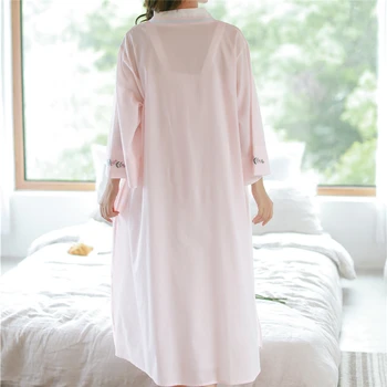 Dviejų 2 Vnt Sleepwear Skraiste Suknelė Nustatyti, Priekiniai Atidaryti Rožinės Spalvos Kimono Diržas Siuvinėjimas Naktį Suknelė Plius Dydžio Pižamą Peignoir Nustatyti T204