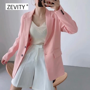 Zevity Naujas moterys tiesiog candy spalva kišenėje švarkas įpjovomis apykaklės office lady priežastinis stilingas verslo outwear kostiumas kailis viršūnes C535