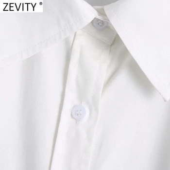 Zevity Naujas 2021Women Mados Nereguliarus Apačia Balta Smock Palaidinė Office Lady ilgomis Rankovėmis Chic Marškinėliai Verslo Femininas Viršūnes LS7549