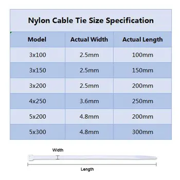 Didmeninė Nailono Kabelinių Ryšių 100mm 150mm 200mm 250mm 300mm Juoda Balta savistabdės kabelį, Laidą Zip Ryšių