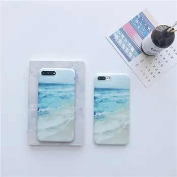 Mėlynos Jūros Bangos paplūdimyje dažytos TPU case for iphone 7 7Plus Vandenyno TPU Case For iphone X 6, 6s 6plus 6splus 8 8plus galinį dangtelį