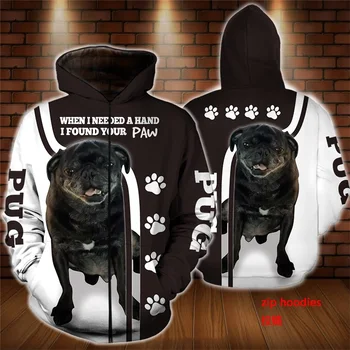 2020 naujų karšto pardavimo Vyrai moterys pug šuo limited edition 3d užtrauktukas hoodies ilgomis rankovėmis Megztiniai striukė, megztinis tracksuit