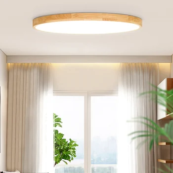 Ultra-plonas modernus medienos lubų lempa medžio masyvo akrilo LED lubų šviestuvas Gyvenimo kambario, miegamasis eilėje šviesos + Remote contro