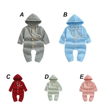 Rudenį & Žiemos Naujagimiui Kūdikių Drabužiai ilgomis Rankovėmis su Gobtuvu Jumpsuit Solid Color Kids Bodysuits Žiemos drabužių
