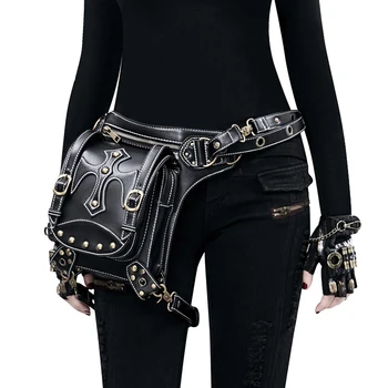 Unisex Black Steampunk Juosmens, Kojų Krepšiai Moterims Viktorijos Punk Dėklas Dėklas Krepšys Moto Šlaunies Hip-Diržas Paketus 