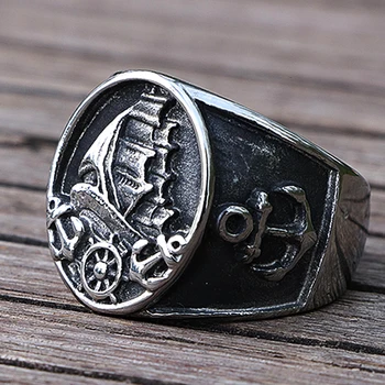 Šiaurės Vikingų ir Piratų Burlaivis Žiedas 316L Nerūdijančio Plieno, Punk, Gothic Žiedas Vyrams, Moterims, Inkaro Kompasas Dviratininkas Žiedai Didmeninė