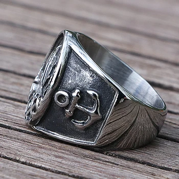 Šiaurės Vikingų ir Piratų Burlaivis Žiedas 316L Nerūdijančio Plieno, Punk, Gothic Žiedas Vyrams, Moterims, Inkaro Kompasas Dviratininkas Žiedai Didmeninė