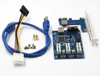 3 in 1 PCI Express PCI-E 1 X laiko tarpsnių Riser Card PCI-E nuo 1 iki 3 Plėtimosi Adapteris 2 Sluoksniu PCB Lenta + 60cm USB 3.0 Kabelį, Kasybos