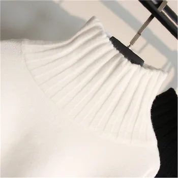 2020 m. rudens ir žiemos naujų švelnus lady atsitiktinis megztinis prarasti pusę aukšta apykakle ilgomis rankovėmis, žemiausią marškinėliai trumpas megztinis moteris