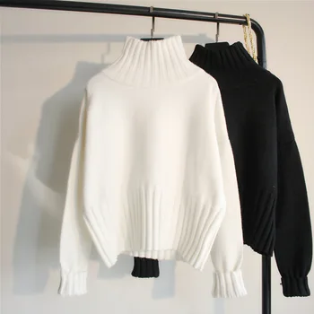 2020 m. rudens ir žiemos naujų švelnus lady atsitiktinis megztinis prarasti pusę aukšta apykakle ilgomis rankovėmis, žemiausią marškinėliai trumpas megztinis moteris