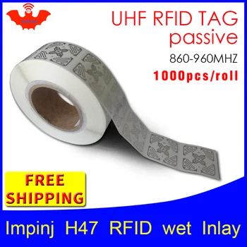 UHF RFID žymę lipdukas Impinj H47 EPC6C šlapias apdaila 915mhz868mhz860-960MHZ Higgs3 1000pcs nemokamas pristatymas klijų pasyvus RFID etikečių