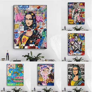 Mona Lisa Gatvės Grafiti Menas, Plakatų ir grafikos Juokinga, Drobė, Tapyba ant Sienų, paveiksl, skirtą Kambarį Namuose Dekoras