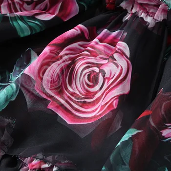 2019 m. vasarą nauju moterų šilko rožė spausdinimo V-kaklo ilga suknelė 190115JT01