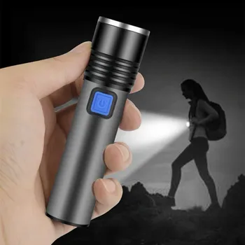 USB Įkrovimo dviračių šviesos LED Žibintuvėlis ZOOM Fakelas Zoomable Žibintuvėlis Kempingas Dviračio lempa + Su integruota baterija