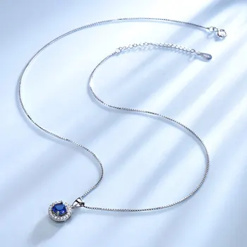 UMCHO 925 Sterlingas Sidabro Papuošalai Sukurtas Apvalus Mėlynas Safyras Karoliai Moterų Vestuvių Dovana Su būda Grandinės Prekės Fine Jewelry