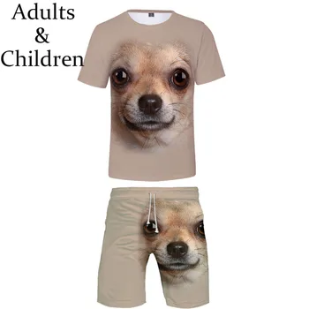 Vasaros 3D spausdinimo Gyvūnų šunų T-Shirt+Paplūdimio Šortai dviejų dalių rinkiniai mados Hip-Hop berniukų, mergaičių kostiumai vaikams laisvalaikio dviejų dalių rinkiniai