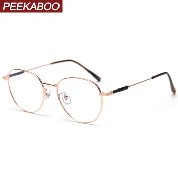 Peekaboo apvalių akinių rėmeliai vyrams, aišku, objektyvas, kompiuteris mėlynos šviesos blokavimas akinių rėmeliai metalo dovanos korėjos stiliaus aukštos kokybės