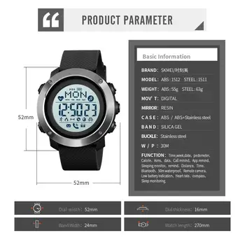 SKMEI Sporto Smart Watch Vyrų Smartwatch Vandeniui Plieno Žiedas 