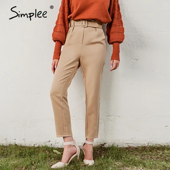 Simplee Naujas mados moterų atsitiktinis ziajać Rudenį aukšto juosmens susiėmę kelnės Streetwear varčios diržo apdailos ponios darbo kelnės 2020 m.