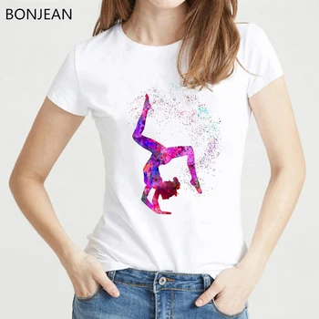 Akvarelė gimnastika mergina atspausdinta marškinėliai moterims drabužių 2019 juokinga 