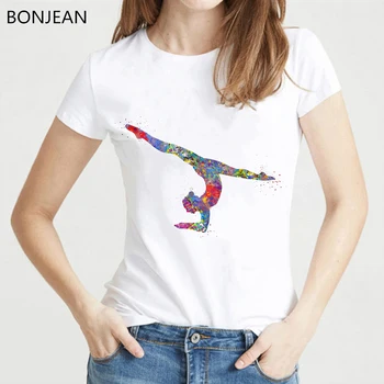 Akvarelė gimnastika mergina atspausdinta marškinėliai moterims drabužių 2019 juokinga 