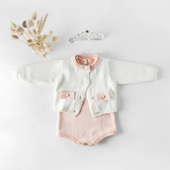 0-18M Rudenį kūdikių, vaikų, Mergaičių, kūdikių kostiumas kišenėje megzti liemenę Arba vilnonių romper Žiemą Šiltas derinti Drabužius