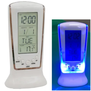 Digital Blue LED Backlight LCD Ekranas, Multi-funkcija, Žadintuvas kalendorius termometras, Stalas Desktop žadintuvai 30% nuolaida