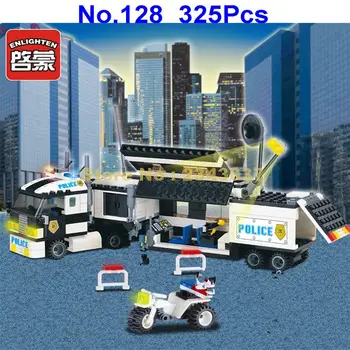 325pcs city, policijos sunkvežimis mobiliojo komandą transporto sekimo apšviesti 3 blokai Žaislas