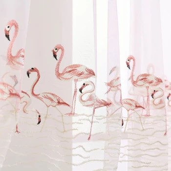 Pink Flamingo Siuvinėtas Tiulis Užuolaidų, už Kambarį Kaimo Paukščių Langą Drpes už Balkonas, Virtuvės X-HM287#30
