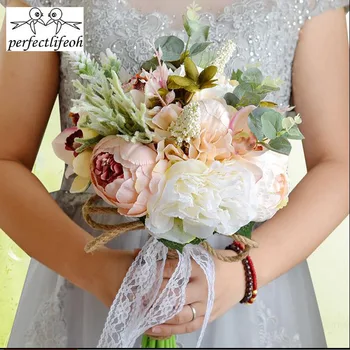 Perfectlifeoh Vestuvių Gėlės Šalies Stiliaus Dirbtinio Vestuvių Puokštės Brides casamen Nėrinių Vestuvės Gėlės, Puokštės Sagė