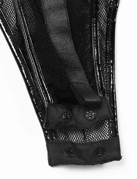 Lytis Moterų Mados apatinis Trikotažas vientisas Catsuit Lakinės Odos Apynasrio Kaklo Reguliuojami Dirželiai Matyti Per Leotard Bodysuit Clubwear