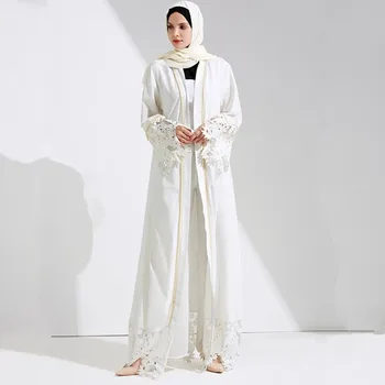 Dubajus Arabų Abaja Musulmonų Suknelė, Hijab Moterų nėriniai Kimono Nėriniai-up Kaftan Abayas Islamo Drabužių Caftan Musulman Marocain Ilgai Skraiste