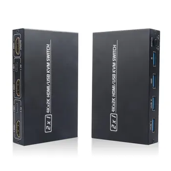 4K HDMI suderinamus KVM Switch 2 In 1 Out USB HDMI-compatible1.4 KVM Switcher Remote Wake-Up Klaviatūrą, Pelę, Spausdintuvą, Monitorių