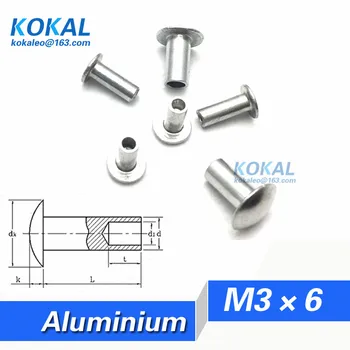 [AL-M3*6]100VNT Nemokamas Pristatymas M3 Serijos Aliuminio plokščias apvalus lizdas kniedės šerdies M3*6mm Aliuminio kniedės