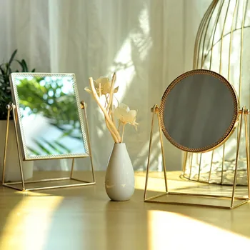 Retro Šviesos prabanga Europos metalo aukso makiažo veidrodėliai namų darbalaukio namų aikštėje turas Dekoratyviniai Veidrodžiai WF