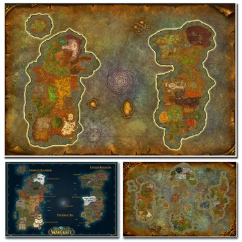 World Of Warcraft Žemėlapį, Plakatai, drobė, tapyba Sienos Menas, Sienų Lipdukai WOW Žaidimo Plakatas Pasaulio Žemėlapyje Tapetai Kambarį Dekoro
