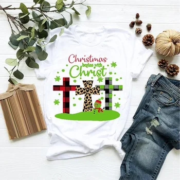 Krikščionių Kalėdų Jėzaus Kryžiaus Spausdinimo trumparankoviai marškinėliai Moterų ir Vyrų Tees Vasaros Viršūnes