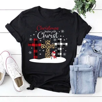 Krikščionių Kalėdų Jėzaus Kryžiaus Spausdinimo trumparankoviai marškinėliai Moterų ir Vyrų Tees Vasaros Viršūnes